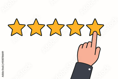 Five star rating system hand pointing selecting excellent quality customer feedback review satisfaction evaluation assessment business service user interface design concept