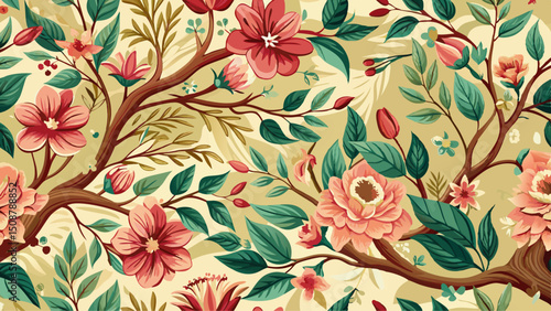 Wallpaper Mural Elegant floral seamless pattern with tree branches. Vector organic background. Torontodigital.ca