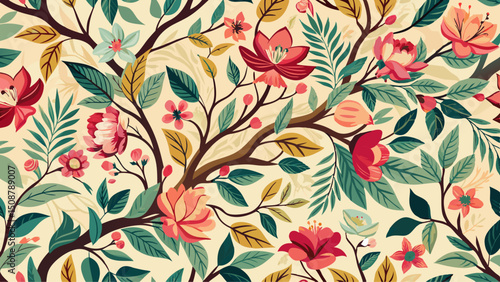 Wallpaper Mural Elegant floral seamless pattern with tree branches. Vector organic background. Torontodigital.ca