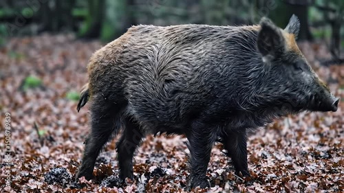 Wild Boar in Autumn Forest