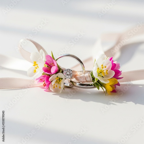 wedding rings and flowers