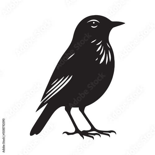 Peaceful Lark silhouette resting on twig – Lark illustration – Minimalist Lark vector – Bird silhouette – Bird vector

