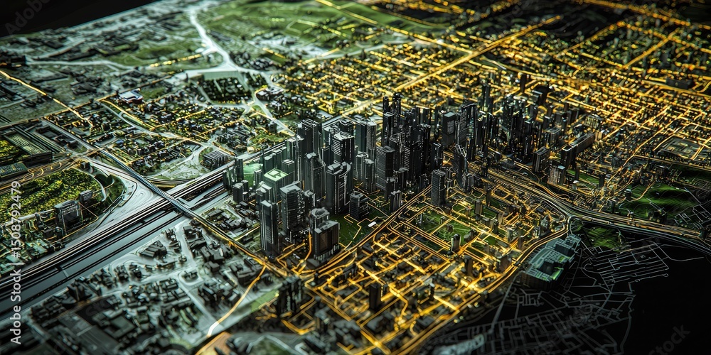 Obraz premium A modern urban design interface with interactive city planning tools, real-time infrastructure data, and advanced technology integration.