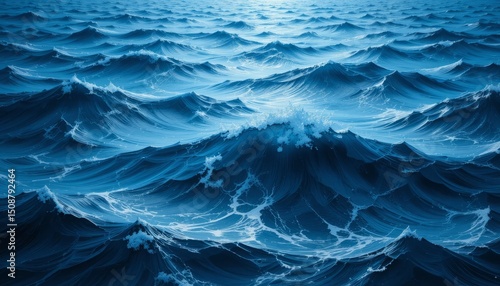 Illustration of Ocean waves crashing waves with sea foam and reflections