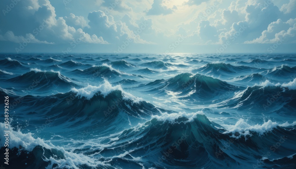 Illustration of Ocean waves crashing waves with sea foam and reflections Illustration of Ocean waves crashing waves with sea foam and reflections