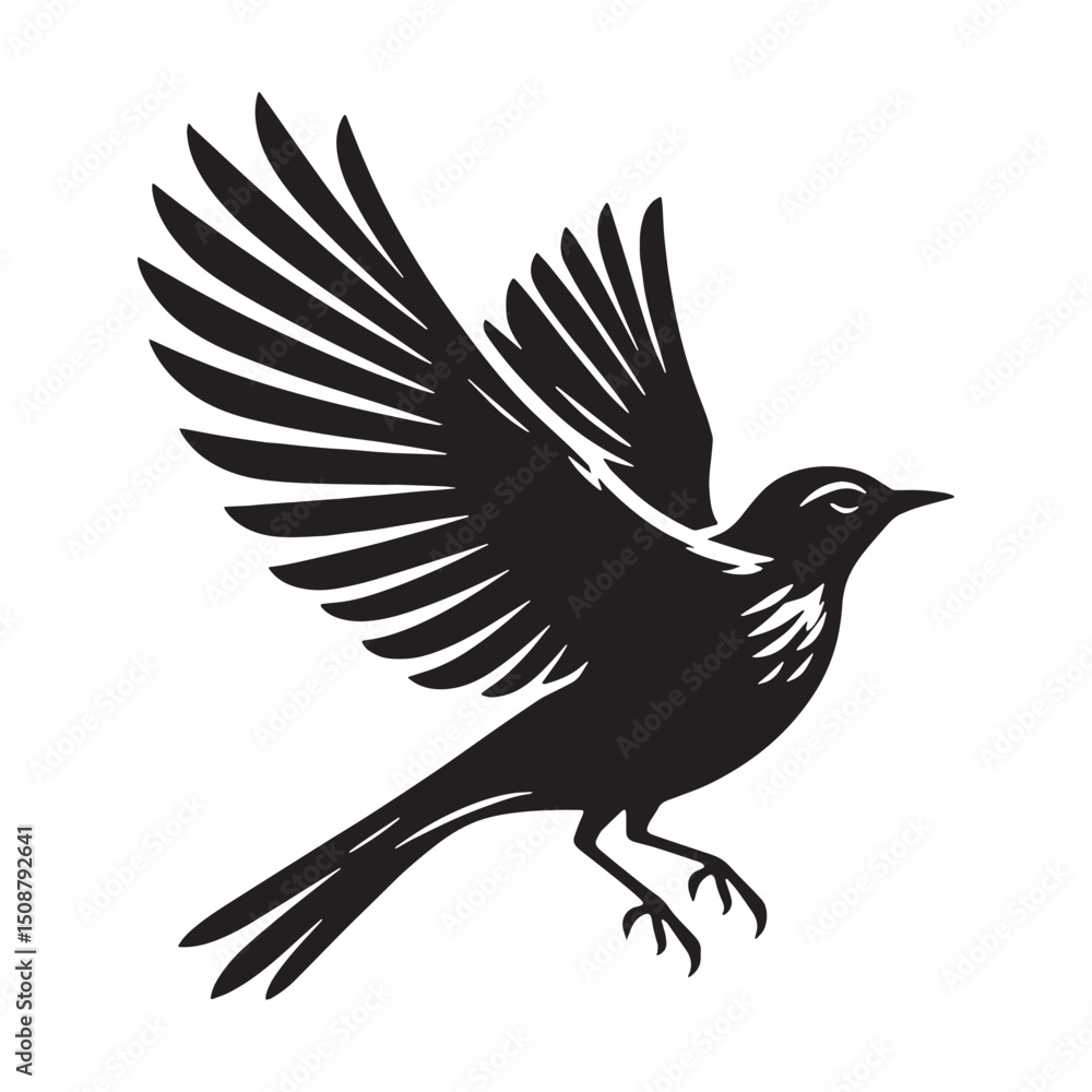 Fototapeta premium Airy Lark silhouette in upward motion – Lark illustration – Minimalist Lark vector – Bird silhouette – Bird vector