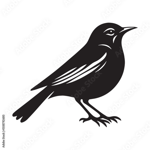 Graceful Lark silhouette perched on branch – Lark illustration – Minimalist Lark vector – Bird silhouette – Bird vector

