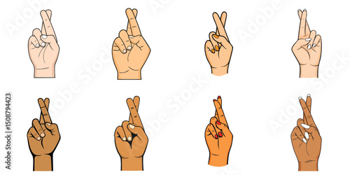 Vector illustration of multiple crossed fingers, outline