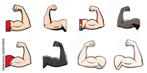 Vector illustration of multiple biceps, outline