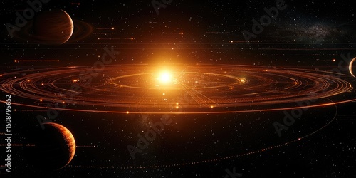 Fototapeta Naklejka Na Ścianę i Meble -  Advanced space software UI with glowing grids, star mapping tools, and interactive planetary alignment features.