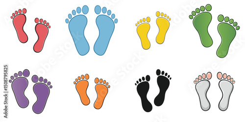 Vector illustration of multiple footprints, outline