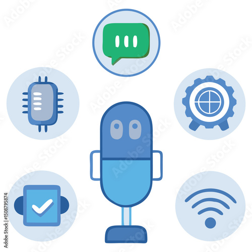 Flat Voice Assistant Icons for UI UX Mobile Apps and Smart Devices with Transparent Background