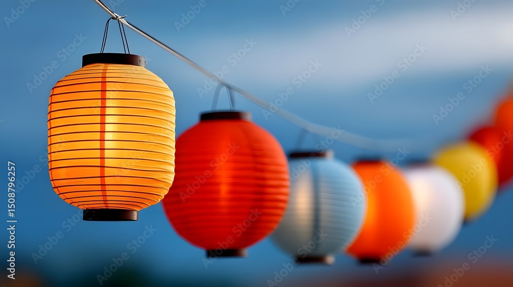 Obraz premium Colorful festival lanterns illuminating the evening sky