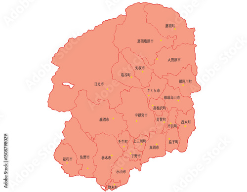 栃木県　地図　赤　斑点　イラスト