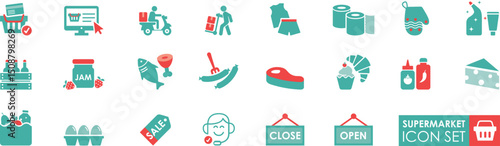 Supermarket and Grocery Shopping Icon Set - 22 Vector Icons