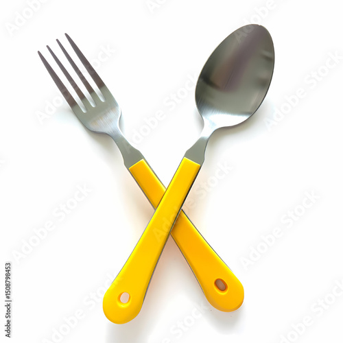 yellow fork spoon crossed cutlery
