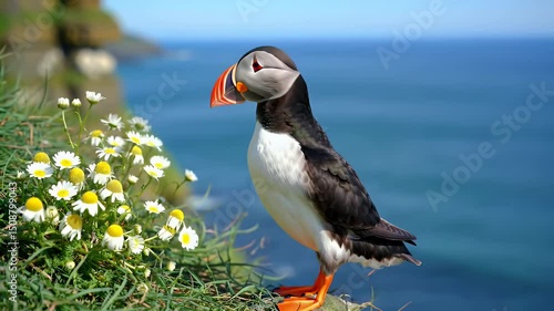 Atlantic Puffin on Coastal Cliffside


