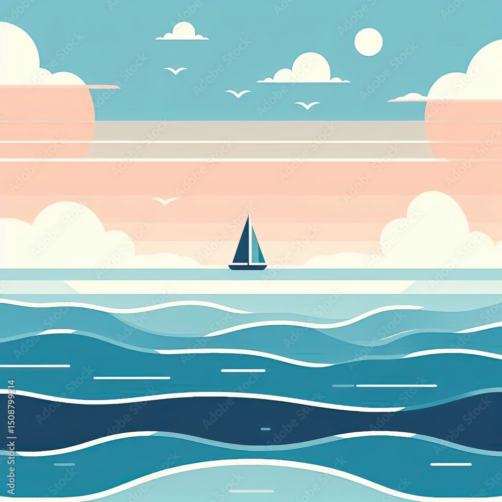 Naklejka premium Simple and Calm Seaside Illustration