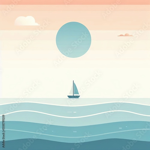 Minimal Sailboat and Soft Ocean Horizon