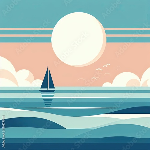 Tranquil Sea Scene with Small Sailboat