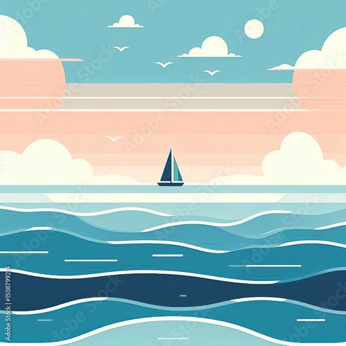 Simple and Calm Seaside Illustration