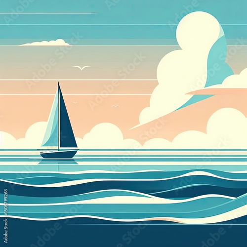Gentle Ocean Lines and Sailing Boat