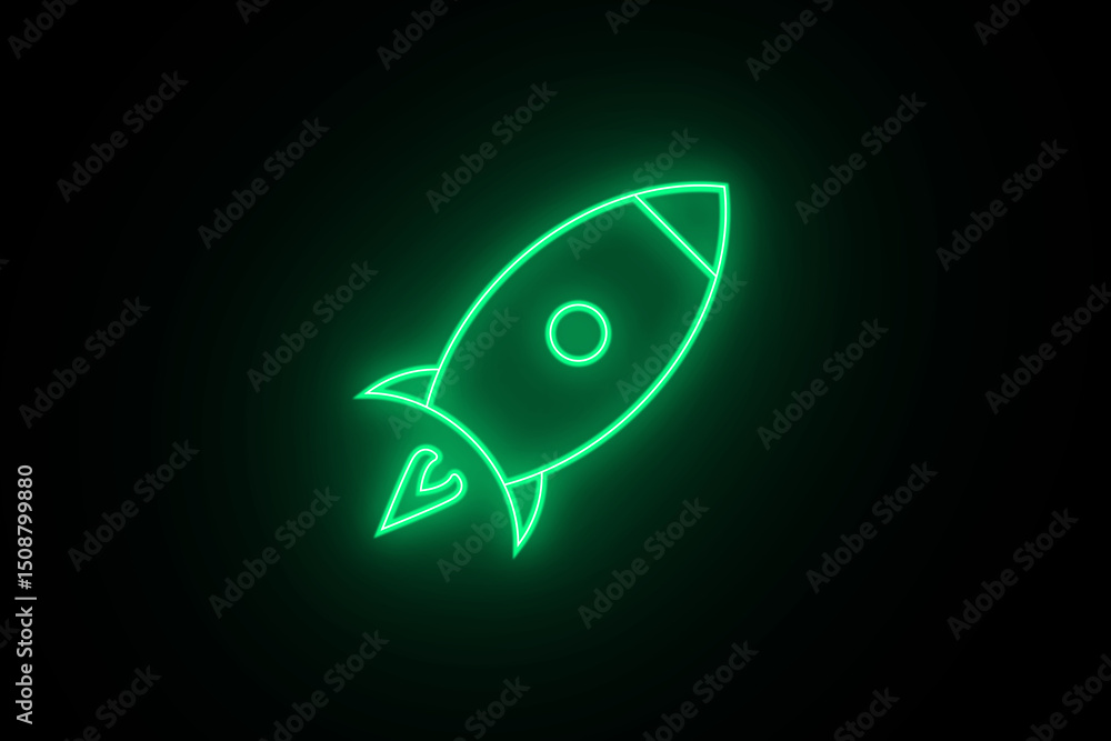 Fototapeta premium Neon colorful rocket icon. Glowing neon spacecraft symbol, spaceship flight sign. Space exploration, startup launch, product promotion, innovation. Flight mode Icon.