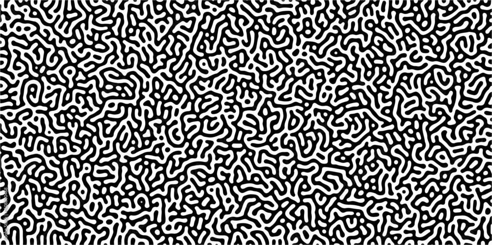 Fototapeta premium Abstract truing organic wallpaper Turing reaction diffusion monochrome seamless pattern with chaotic motion. Generative algorithm psychedelic background. Reaction-diffusion or truing pattern formation