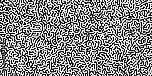 Abstract truing organic wallpaper Turing reaction diffusion monochrome seamless pattern with chaotic motion. Generative algorithm psychedelic background. Reaction-diffusion or truing pattern formation