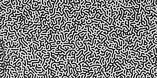 Abstract truing organic wallpaper Turing reaction diffusion monochrome seamless pattern with chaotic motion. Generative algorithm psychedelic background. Reaction-diffusion or truing pattern formation