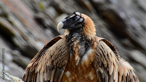 Majestic Bearded Vulture Perched on Rocks