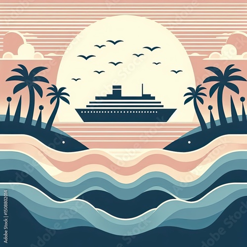 Modern Coastal Scene with Cruise Ship