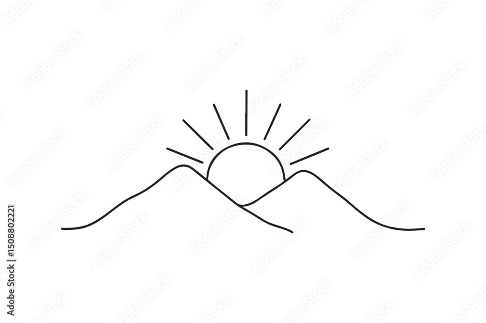 Obraz premium Mountain sunrise continuous one line drawing minimalism design