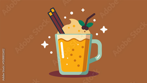 A quick sprinkle of ground cinnamon on top adds an extra layer of complexity to the drink.. Vector illustration