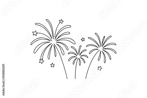 New Year's Fireworks continuous one line drawing minimalism design