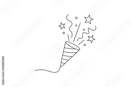 Party popper continuous one line drawing minimalism design