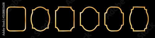 Vintage frames set isolated on black background. Decorative gold frame. Fashionable ornate frames for wedding invitations, greeting cards, prints.