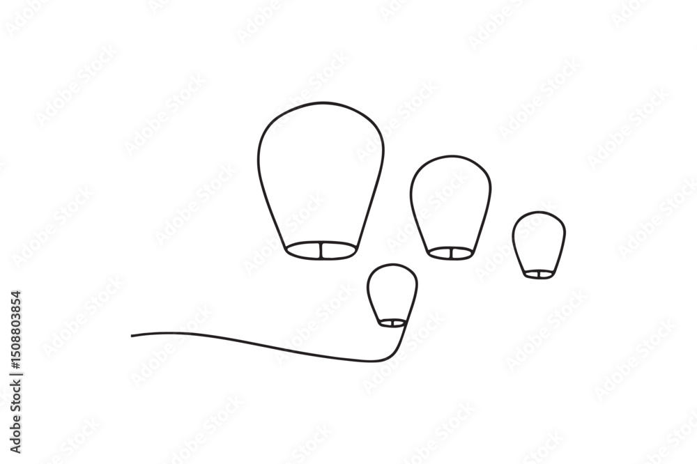Obraz premium Sky lanterns continuous one line drawing minimalism design