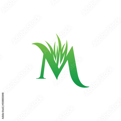 Letter M with Grass Lawn care Logo