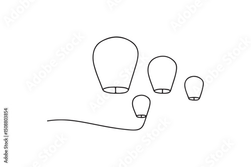 Sky lanterns continuous one line drawing minimalism design