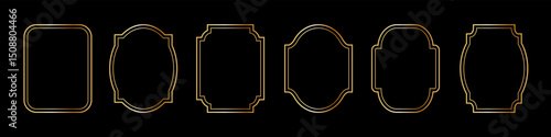 Vintage frames set isolated on black background. Decorative gold frame. Fashionable ornate frames for wedding invitations, greeting cards, prints.