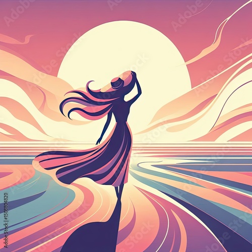 Woman Embracing the Sunset Horizon