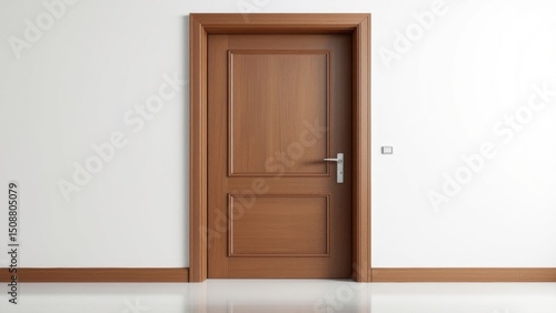 Wallpaper Mural Modern walnut door with sleek silver handle, slightly open on white background. Torontodigital.ca