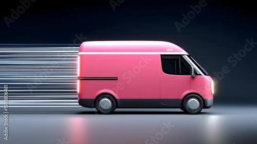 Neon pink futuristic delivery van speeding at night