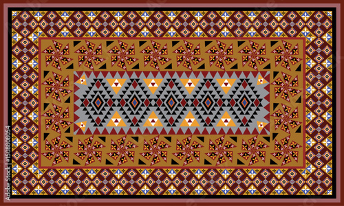 ornamental carpet pattern for rug, wallpaper, clothing, cover, wrapping. Spice up your ranch floor with bold geometric pattern on this rug.
