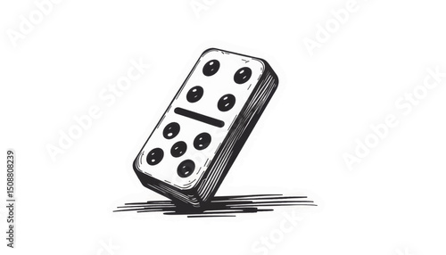 Stylized black and white domino tile with dot pattern, classic game symbol