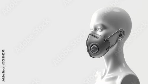 Stylish air pollution filter mask on mannequin head, clean design