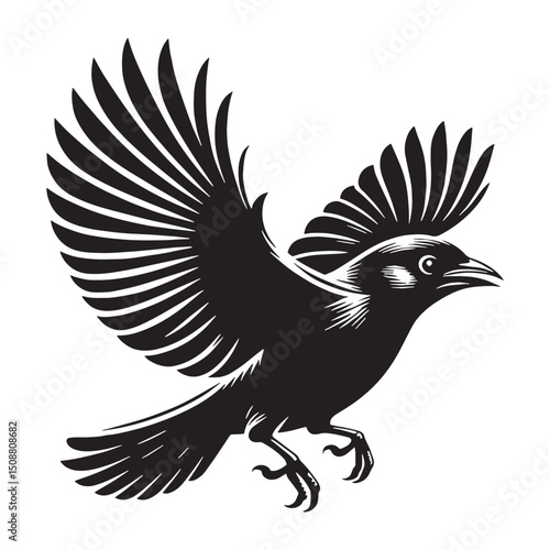 Mynah silhouette with lively expression – Mynah illustration – Minimalist Mynah vector – Bird silhouette – Bird vector

