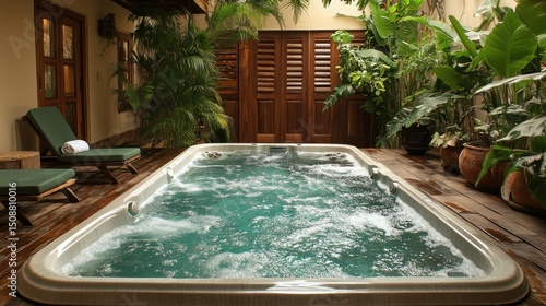 Wallpaper Mural Indoor/outdoor hot tub, lush tropical garden Torontodigital.ca