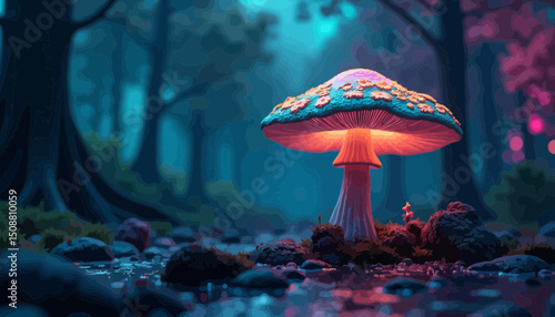 Glowing Fungus In A Dark Fantasy Forest Digital Art